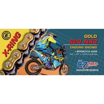 Motodíl CZ 2025/12 hnací řetěz 520 NXR (120 článků) ACTIVE RING (X-RING) zlatá ENDURO závodní do 600 ccm (WĄSKI 15,875 X 6,48mm) (35,1 KN) + spona (CZ 2025/12 hnací řetěz 520 NXR (120 článků) ACTIVE RING (X-RING) zlatá ENDURO závodní do 600 ccm (WĄSKI 15,875 X)