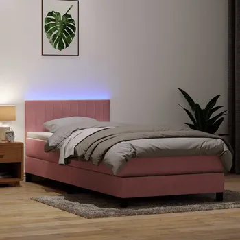 Postel vidaXL Box spring postel s matrací a LED 100x220 cm samet [3317110] Barva: Růžová