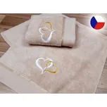 Luxusní osuška s výšivkou béžová 450g Srdce bílá/zlatá