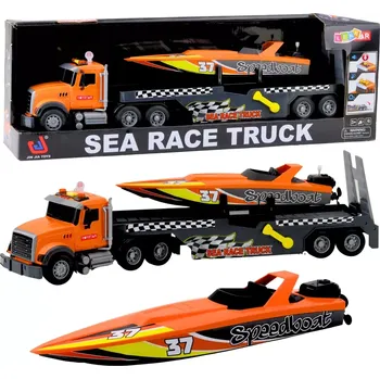 Nákladní vůz s motorovým člunem se světly a zvuky, oranžový