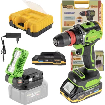 AKU vrtací šroubovák PA18Pro DFR, 20V 2 Ah, 30 Nm, bezuhlíkový, s LED reflektorem LL20bb, Procraft