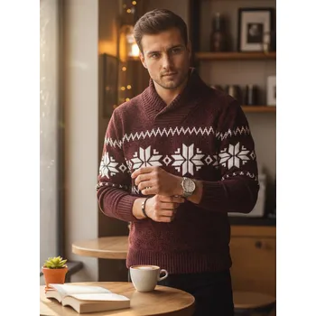 Pánský svetr Pánský svetr sněhové vločky WX2268 Barva: Vínová, Velikost: 2XL