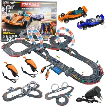 autodráha Závodní dráha 3v1 s podsvícenými smyčkami, auty a ovladači 560 cm