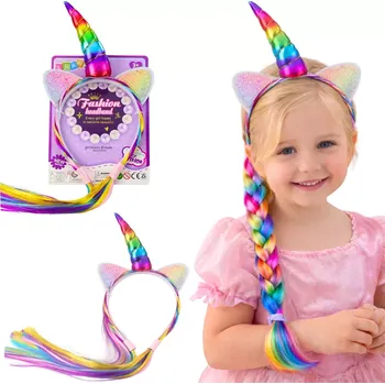 Čelenka Čelenka s rohem jednorožce a barevnými vlasy na zaplétání