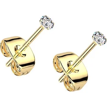 Módní doplněk Šperky4U Zlacené stříbrné náušnice na puzetu - zirkony 2 mm - HB8342-2