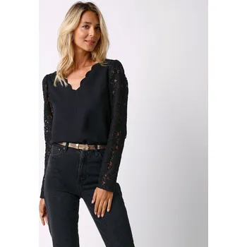 Dámská halenka Halenka s krajkovými rukávy a stuhou na zádech černá 36