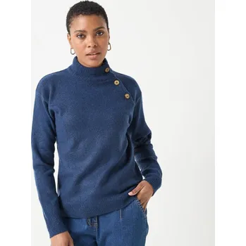 Dámský svetr Pulovr se stojáčkem a knoflíky nám. modrá 38/40