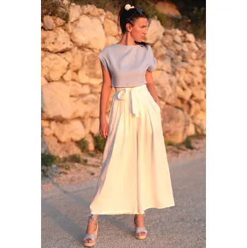 Dámské kalhoty Lotika 100% lněné kalhoty se širokými nohavicemi 982095