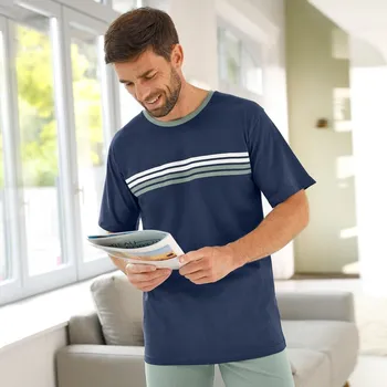 Pánské oblečení Pyžamové tričko s krátkými rukávy a proužky námořnická modrá 77/86 (S)