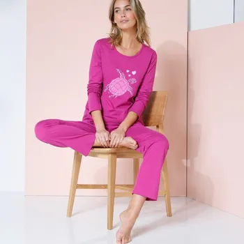 Dámské pyžamo Pyžamo s dlouhými rukávy a potiskem želvy malinová 38/40