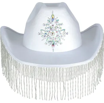 Karnevalový doplněk Guirca Klobouk kovbojský bílý s třásněmi