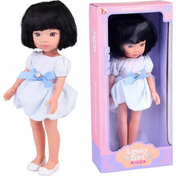 Panenka Lovely Girl Panenka s černými krátkými vlasy v bílých šatech 33 cm ZA5850