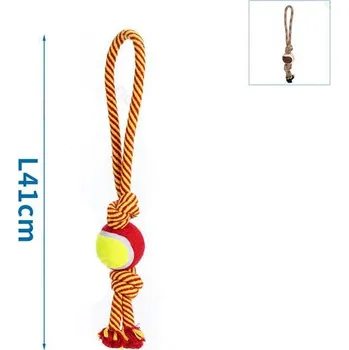 Hračka pro psa Nobleza Bavlněné lano s míčkem - 41 cm (červené/hnědé)