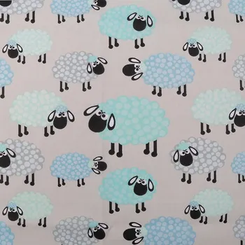 Pro Háčkování Bavlněná látka mintové ovečky na šedé 0,6 m