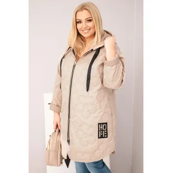 BG Dámská bunda Plus Size prošívaná s kapucí a nápisem HOPE tmavě béžová Barva: Tmavě béžová, Velikost: universal