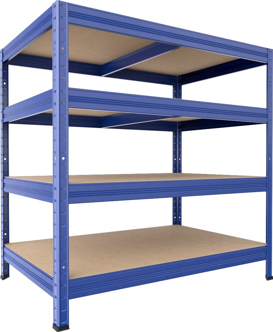 Kovový regál Biedrax 35 x 60 x 120 cm, modrý, 4 police MDF, nosnost 200 kg na polici