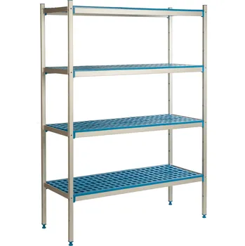 regál ALUSHELF Hliníkový-polypropylenový volně stojící regál, 4-patrový, 1570x400x1750 mm | ALUSHELF, 2PD-44+4P-154