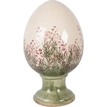 Béžové antik keramické vajíčko s květy Rustic Flower XL - Ø 17*28 cm