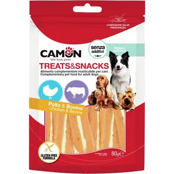 Pamlsek pro psa Camon Treats&Snacks Dog - Steaky kuřecí s hovězí kůží 80g