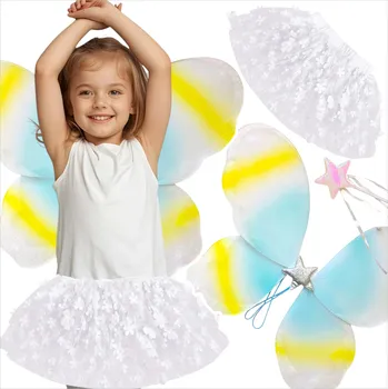 Karnevalový kostým KOSTÝM PRO DÍVKU MOTÝLEK VÍLA KŘÍDLA HŮLKA SUKNĚ 3v1