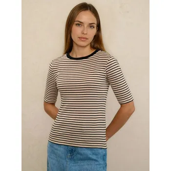 Dámské tričko Sinsay - Bavlněné pruhované tričko - béžová - 548DO-02J - 548DO-02J-XS