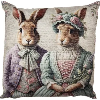 Povlak na polštářek Béžový povlak na polštář s králíky vintage - 45*45cm