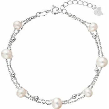 Náramek Stříbrný náramek dvojitý řetízek s říčními perlami a kuličkami po obvodu 23019.1