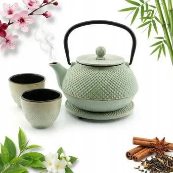 Konvice na čaj KONVICE LITINOVÝ ZÁZVOR MÁTOVÝ 0,8 L SET 1x ZÁZVOR 2x ŠÁLKY S PODSTAVCEM