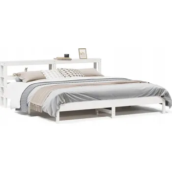 Postel Rám postele s opěrkou hlavy a policemi, bílý, 224,5 x 206 x 82 cm