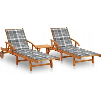 Lehátka s polštáři a stolkem, 2 ks, masivní akáciové dřevo