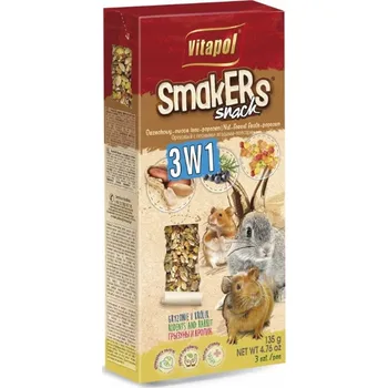Krmivo pro hlodavce SMAKERS Mix 3v1 Tyčinky pro Hlodavce a Králíky Lesní plody-Popcorn-Ořech VITAPOL 3ks