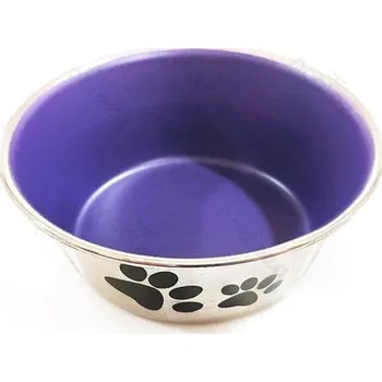 Miska pro psa Nerezová miska Nobleza M - tlapkový design s barevným vnitřkem Barva: Fialová