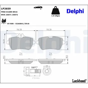 Brzdová destička Sada brzdových destiček, kotoučová brzda DELPHI LP2659