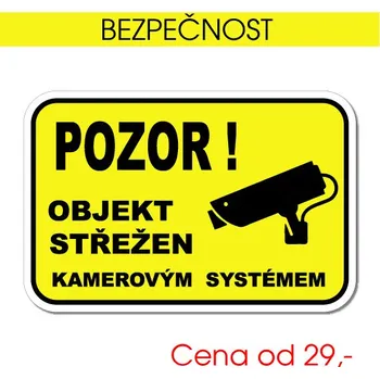 Bezpečnostní cedule Pozor – objekt střežen kamerovým systémem (žlutá) - samolepka / 12x8 cm