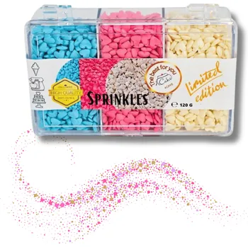 Jedlá dekorace na dort 4Cake Česká republika Cukrová srdíčka bílá perleťová, modrá a růžová (120 g) ▹