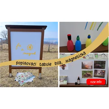 Doplněk pro dětské hřiště Stojan - Bílá Magnetická tabule v rámu Odstín dřevěného rámu: Modrá