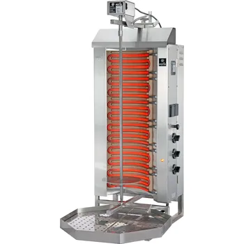 Kuchyňský gril POTIS Elektrický gril na kebab/gyros, 3 topná pole, zátěž 70 kg, 400V, 9 kW, 500x450x1120 mm, nádoba na tuk 500x500 mm | POTIS, E3-S