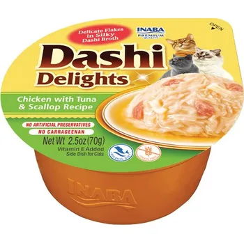 Krmivo pro kočku Inaba Dashi Delights Cat - Kuře s tuňákem a hřebenatkou 6x70g