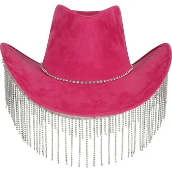 Karnevalový doplněk Guirca Klobouk kovbojský růžový s kamínky