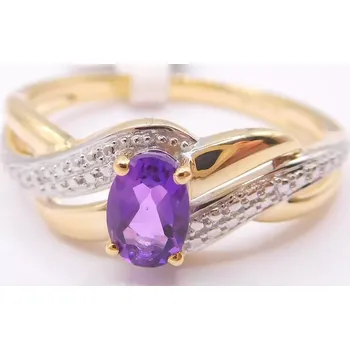 Prsten Klenoty Budín Dámský diamantový prsten ze žlutého zlata s fialovým přírodním ametystem 0,410CT vel. 60 585/3,57gr 3811741 (Prsten s přírodním ametystem SKLADEM!!)