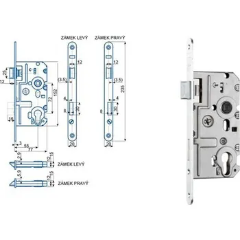 zadlabací zámek Zadlabací zámek HOBES K 321 (K321) Levý 72/77 dorn 55mm vložkový Zinek