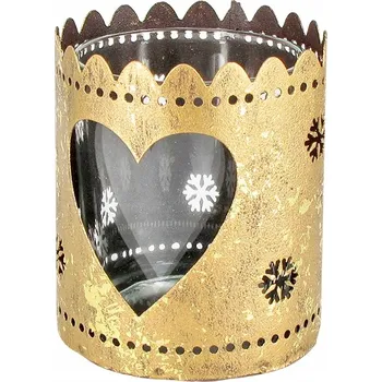 Svícen Vánoční zlatý svícen - Srdíčko (kovová plastika)