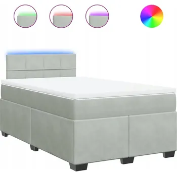 Postel Kontinentální postel 120x200 cm světle šedá s LED, topperem a pružinovou matrací