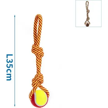 Hračka pro psa Nobleza Bavlněné lano s míčem - 35 cm (červené/hnědé) Barva: Červená