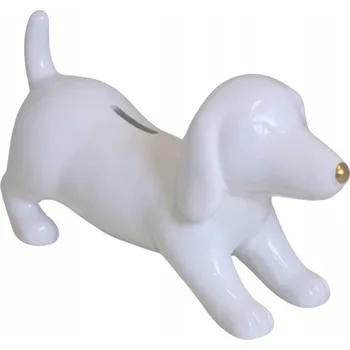 Pokladnička KERAMICKÁ POKLADNIČKA JEZEVČÍK BÍLÝ SE ZLATÝM NOSEM 19X6,5X10CM