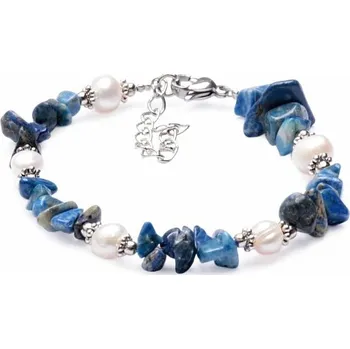 Náramek Lapis lazuli sekaný náramek s perlami obvod cca 18 až 23 cm