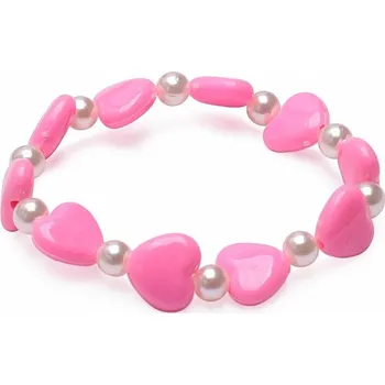 Náramek Dětský náramek z tmavě růžových srdíček s perličkami obvod cca 15 až 18 cm