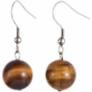 Drahý kámen Tygří oko náušnice velké kuličky a nerezová ocel délka cca 3,5 cm