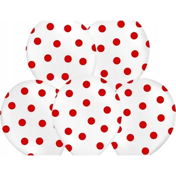 Balónek Balónky silné bílé s červenými puntíky 30 cm 50 Ks