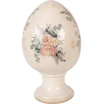 Béžové antik keramické vajíčko s květy Protea Eucalypt XL - Ø 17*28 cm